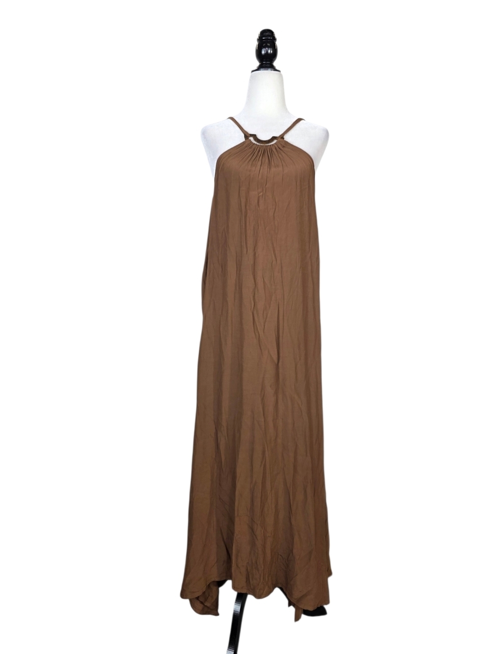 Mango Brown Halter-Style Maxi Dress